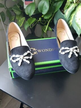 Women Suede Black Bling-Embellished Loafers C Wonder